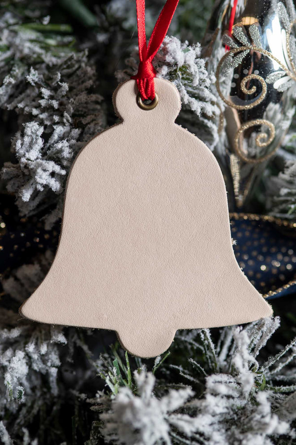 Leather Christmas tree decoration with bell hand crafted